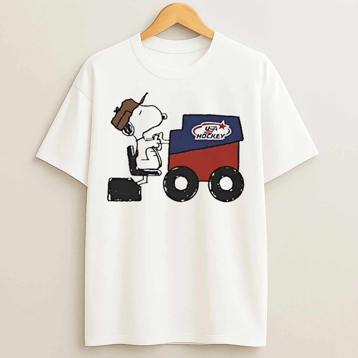 Classic The Peanuts X Usa Hockey Snoopy Fresh Ice Circle T Shirts