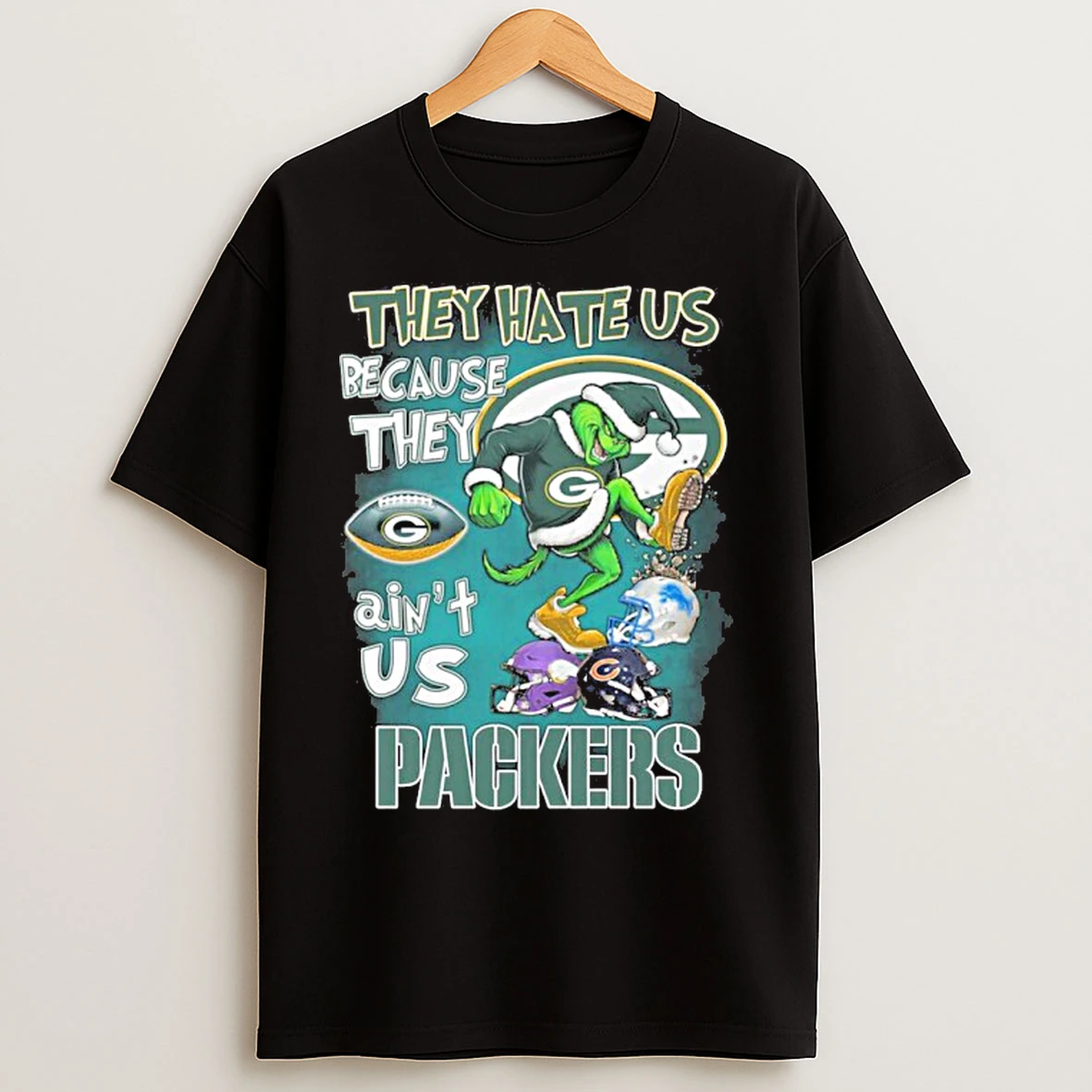 Classic They Hate Us Cause They Aint Us Grinch Green Bay Packers Stomp On Nfl Teams T Shirts