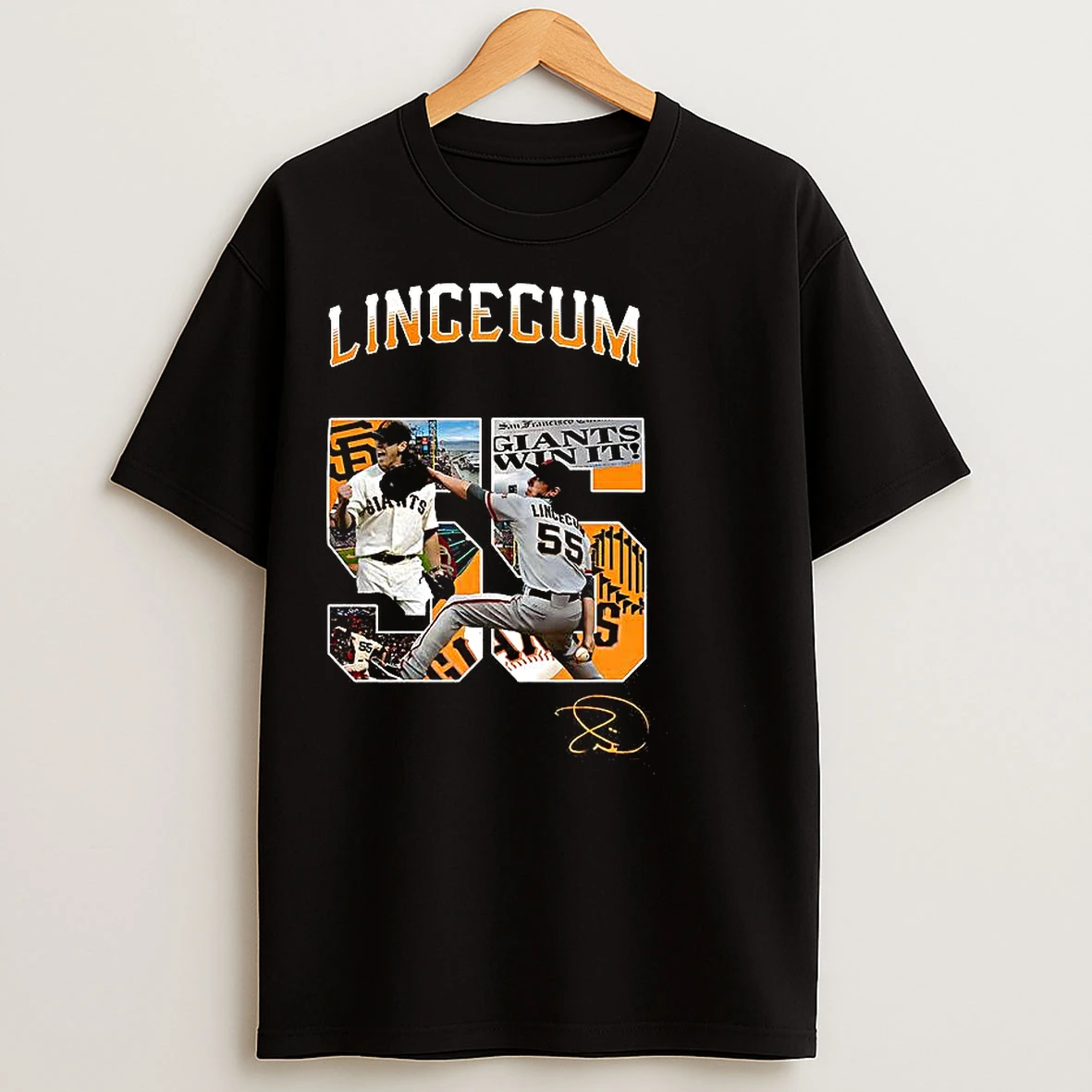 Classic Tim Lincecum Giants Number 55 Signature T Shirts