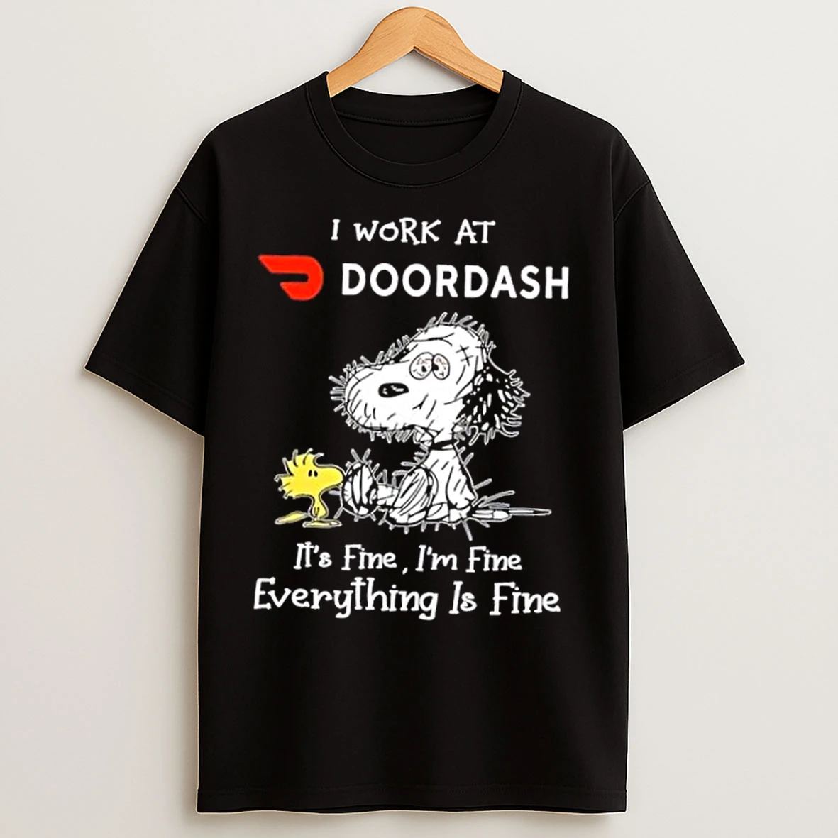 Classic Tired Snoopy I Work At Doordash Its Fine Im Fine Everything Is Fine T Shirts