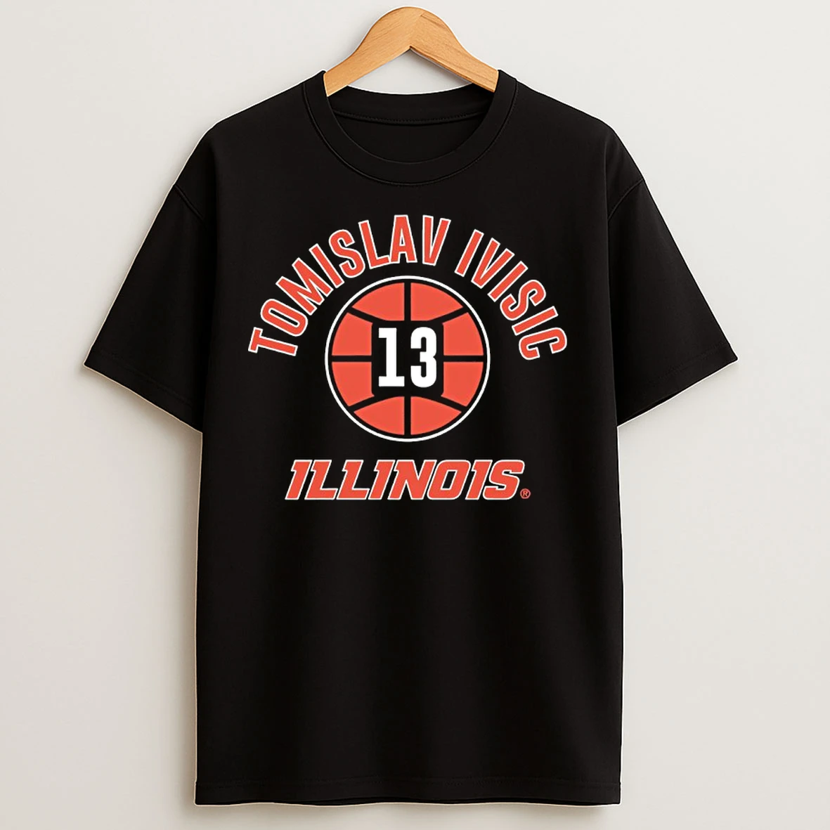 Classic Tomislav Ivisic 13 Illinois Fighting Illini Basketball Name Number Ball T Shirts
