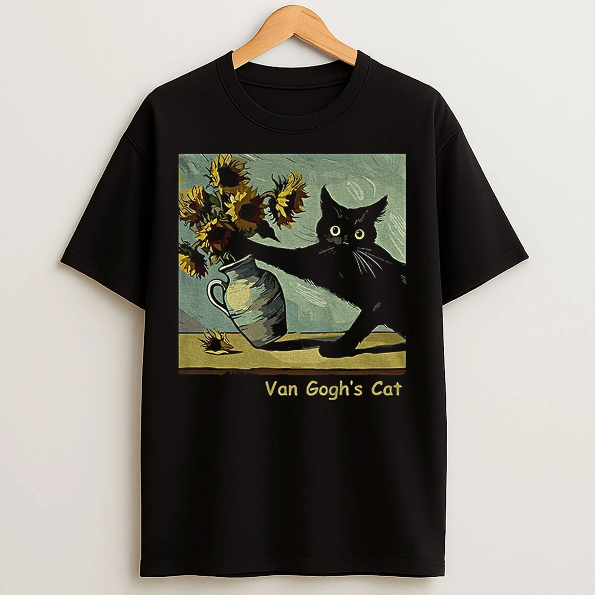 Classic Van Goghs Cat Sunflowers Graphic Funny Art Parody T Shirts