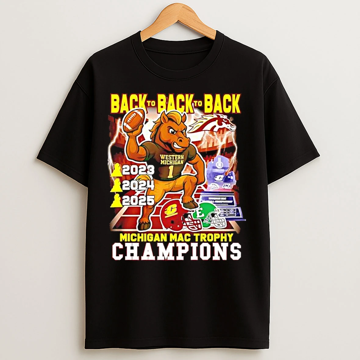 Classic Western Michigan Broncos Back To Back Michigan Mac Trophy Champions 2025 T Shirts