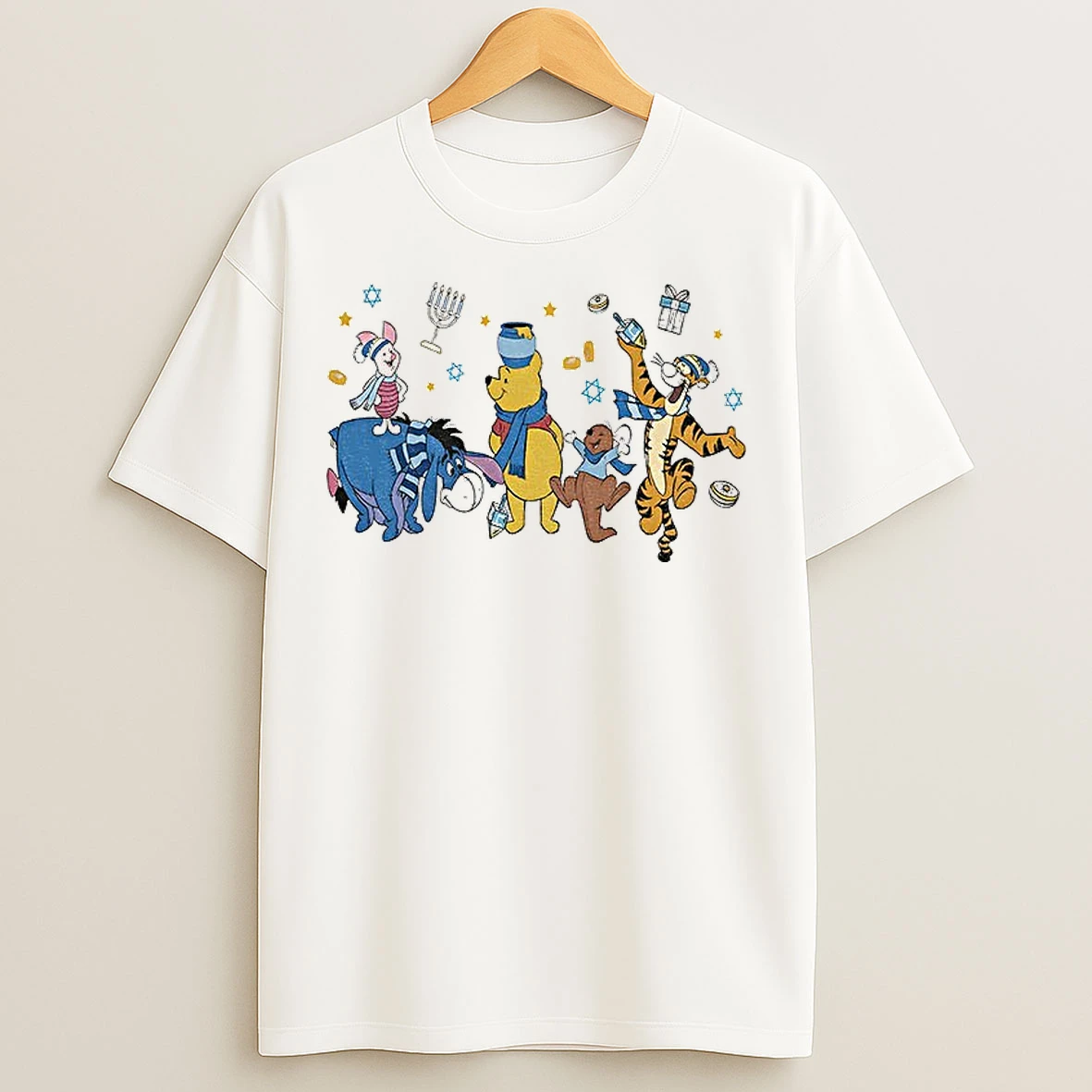 Classic Winnie The Pooh Hanukkah Menorah Disney Jewish Holiday T Shirts