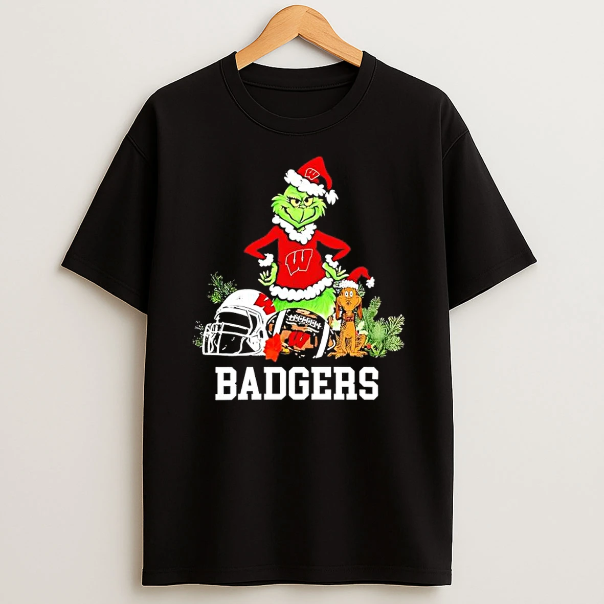 Classic Wisconsin Badgers The Grinch And Max Helmet Christmas 2025 T Shirts