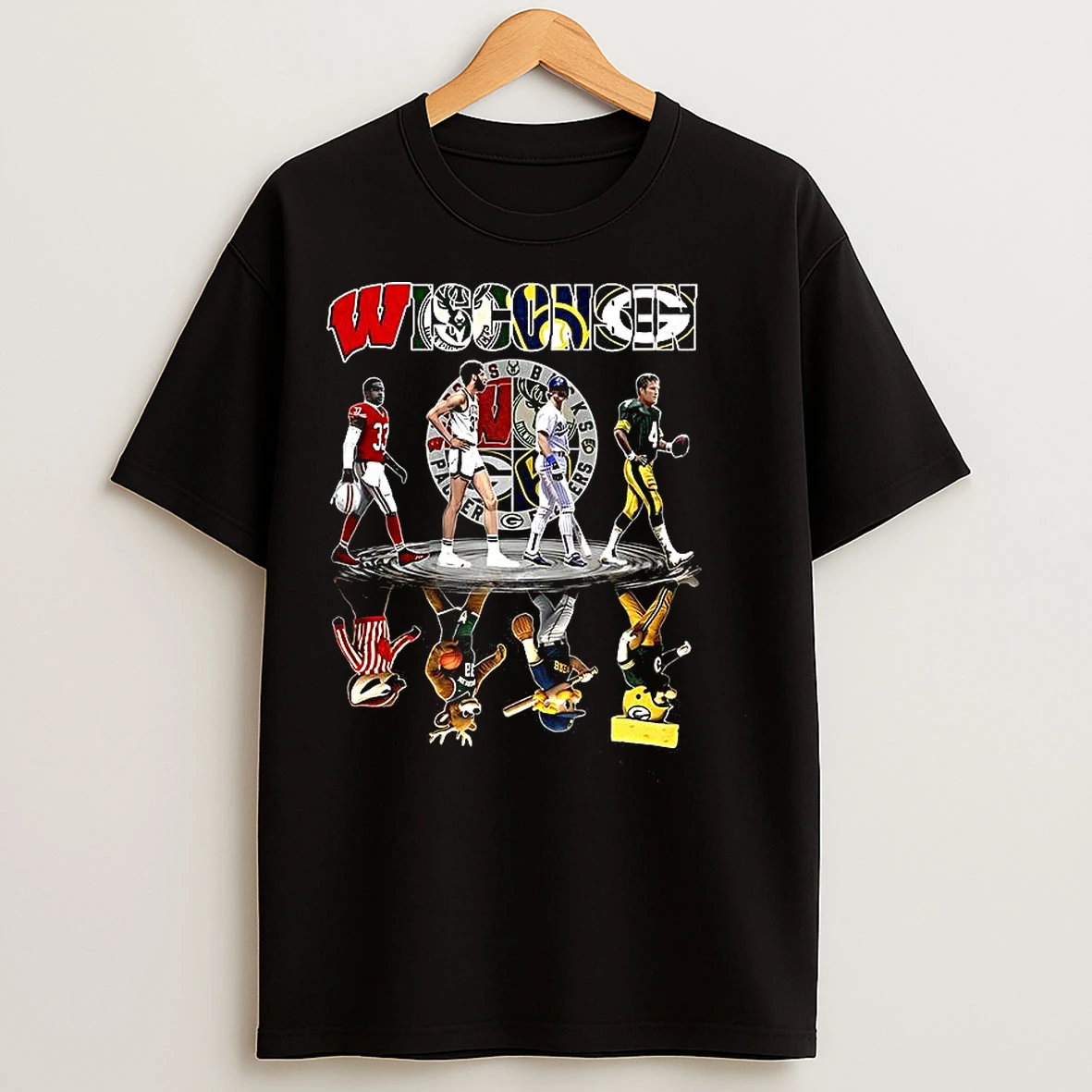Classic Wisconsin Sports Teams Player Water Reflection Mascot T Shirts