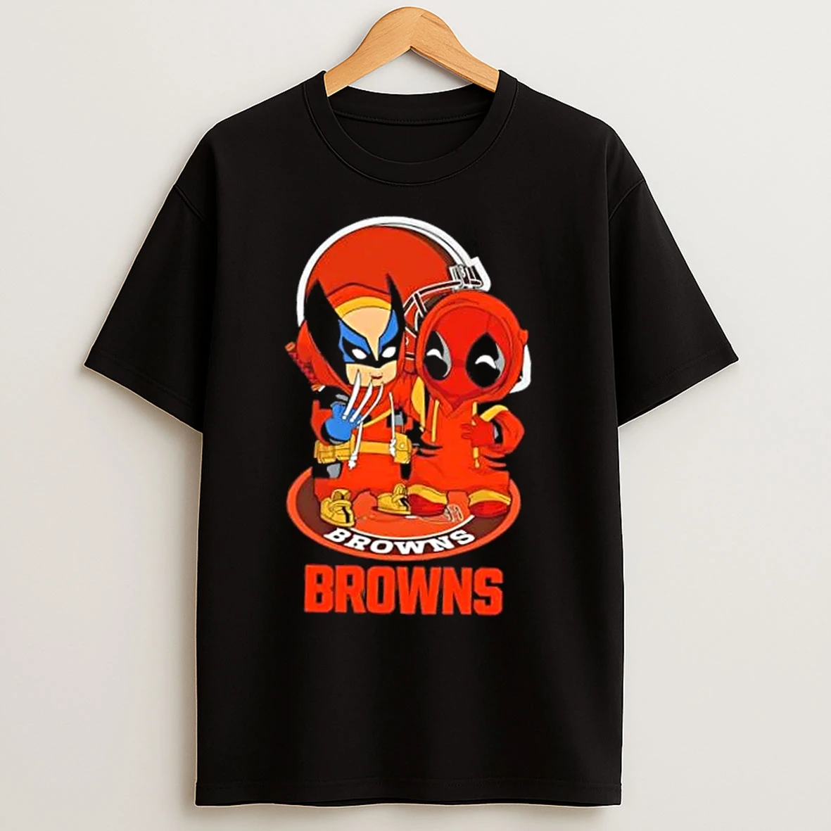 Classic Wolverine And Deadpool X Cleveland Browns Football T Shirts