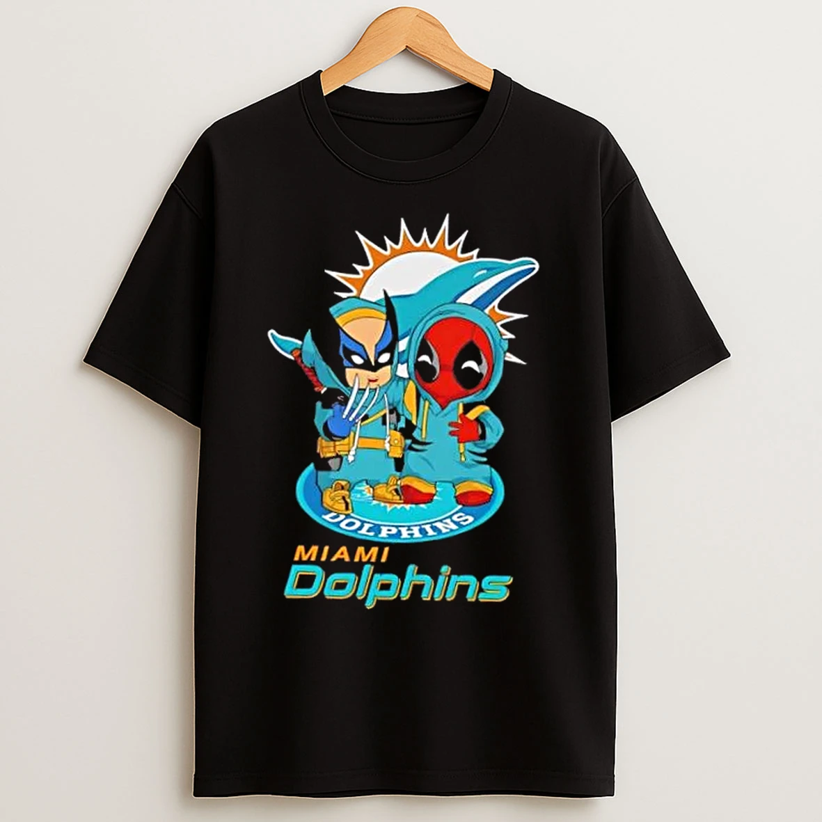 Classic Wolverine And Deadpool X Miami Dolphins Football T Shirts