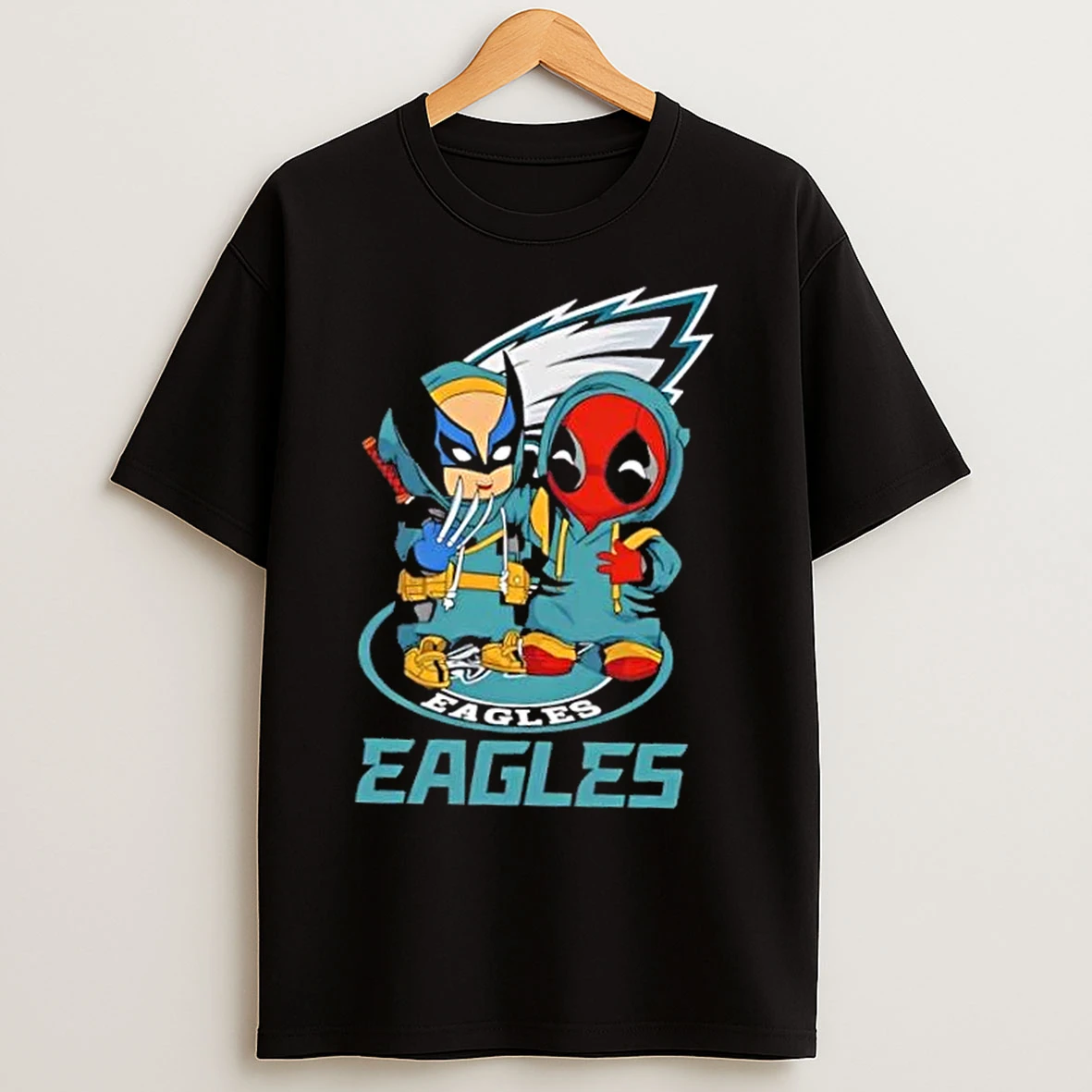 Classic Wolverine And Deadpool X Philadelphia Eagles Football T Shirts