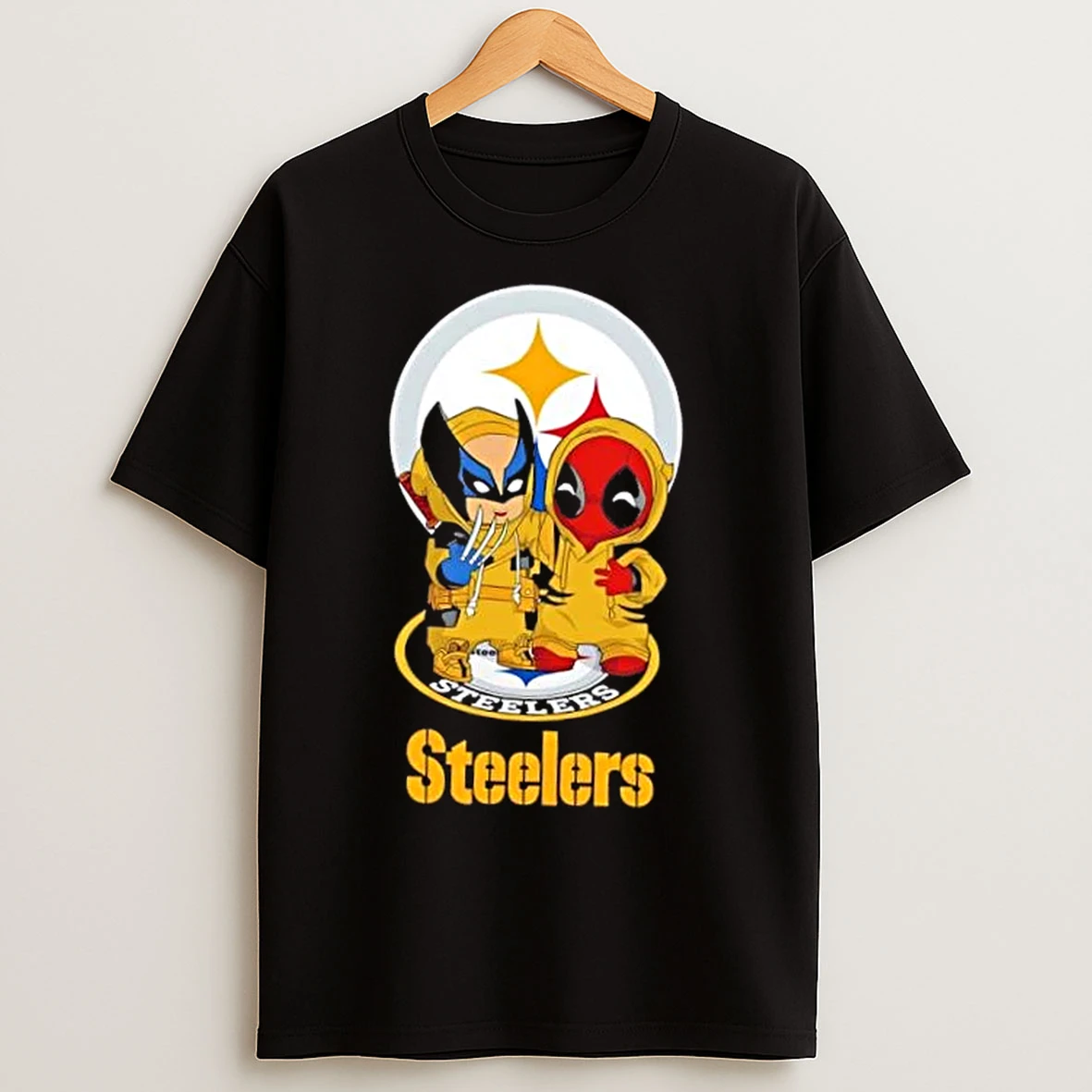 Classic Wolverine And Deadpool X Pittsburgh Steelers Football T Shirts