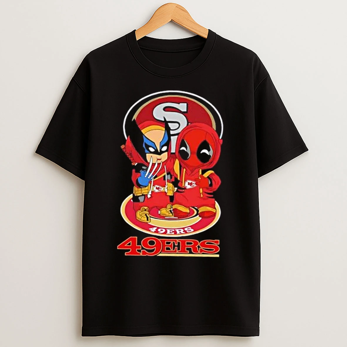 Classic Wolverine And Deadpool X San Francisco 49ers Football T Shirts