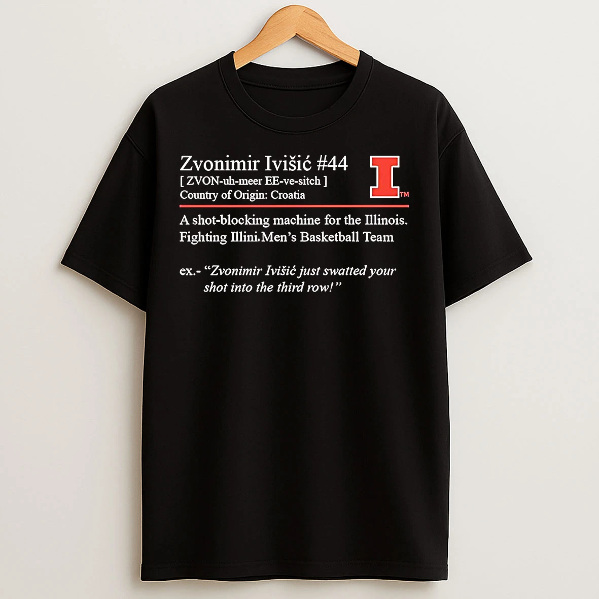 Classic Zvonimir Ivisic Definition Shot Blocking Machine Illinois Fighting Illini T Shirts