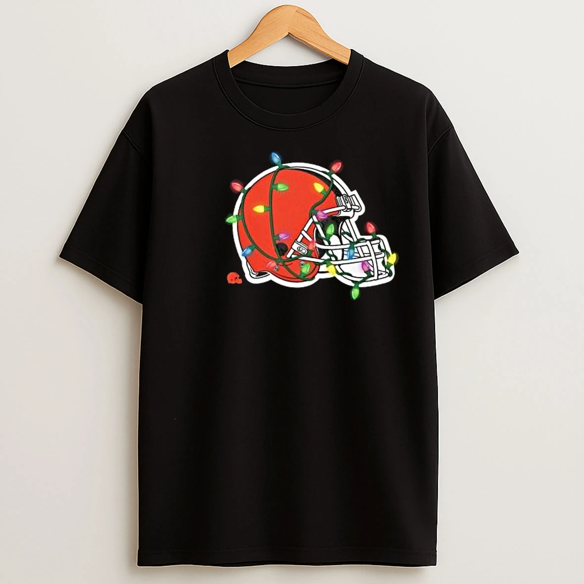 Cleveland Browns Primary Logo Holiday Lights 2025 Circle Black T Shirts