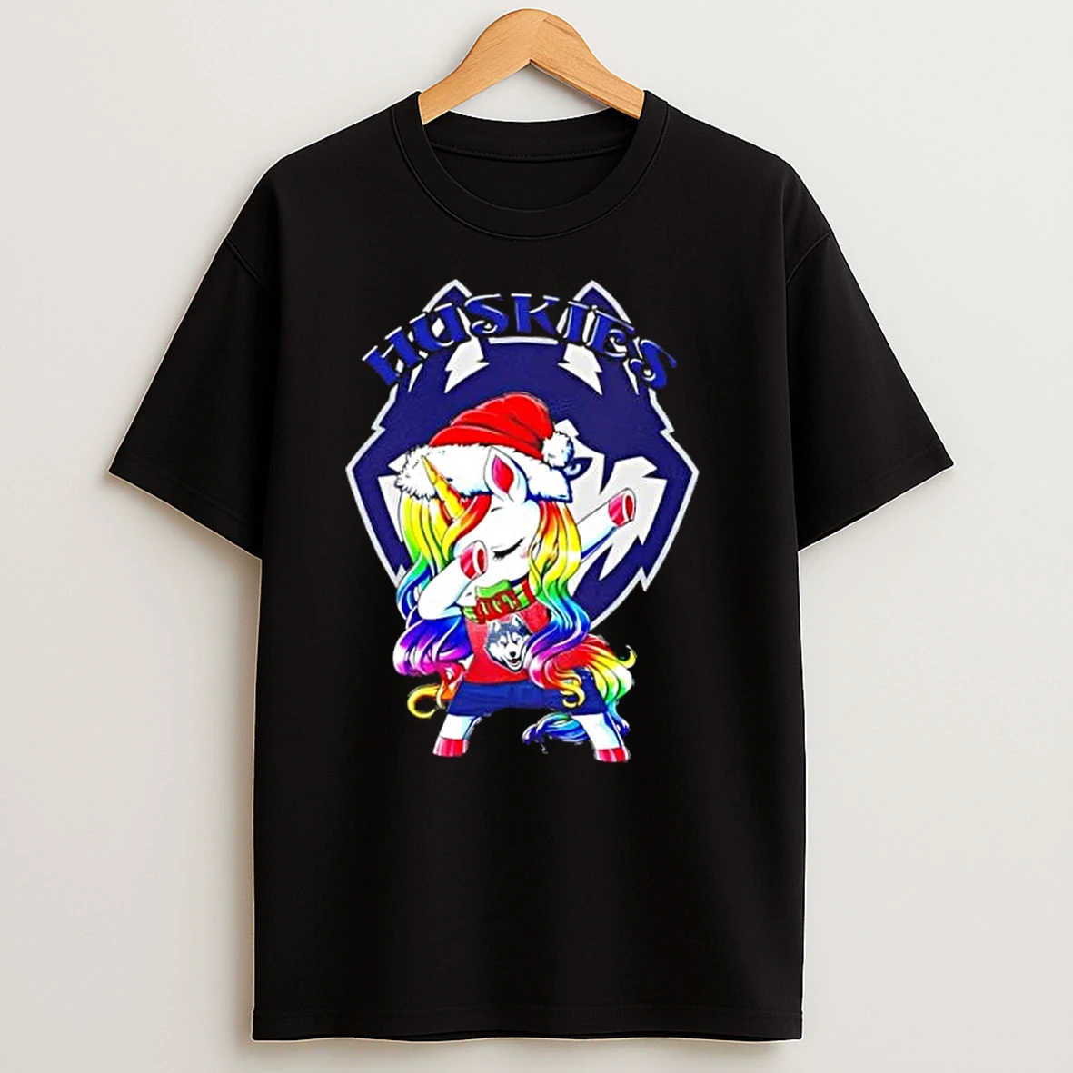 Connecticut Huskies Football X Unicorn Santa Hat Dabbing Merry Christmas T Shirts