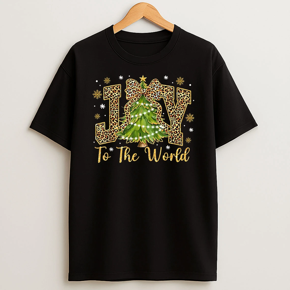 Coquette Bow Leopard Christmas Joy To The World Xmas Tree Shirts