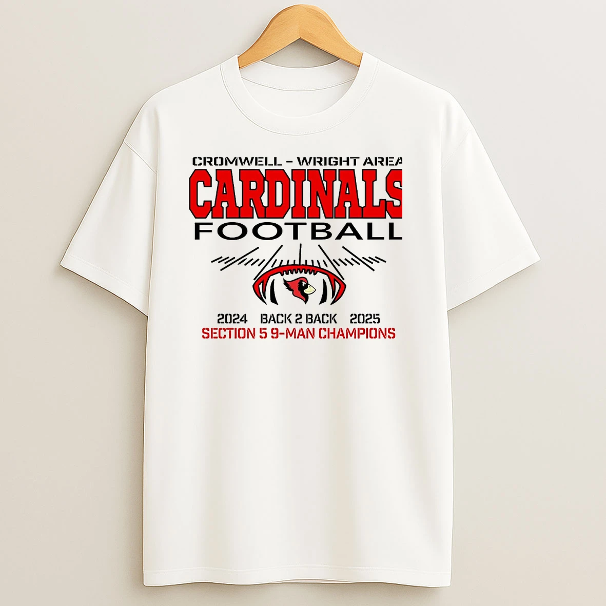 Cromwell Wright Area Cardinals Football 9 Man Champions 2025 T Shirts