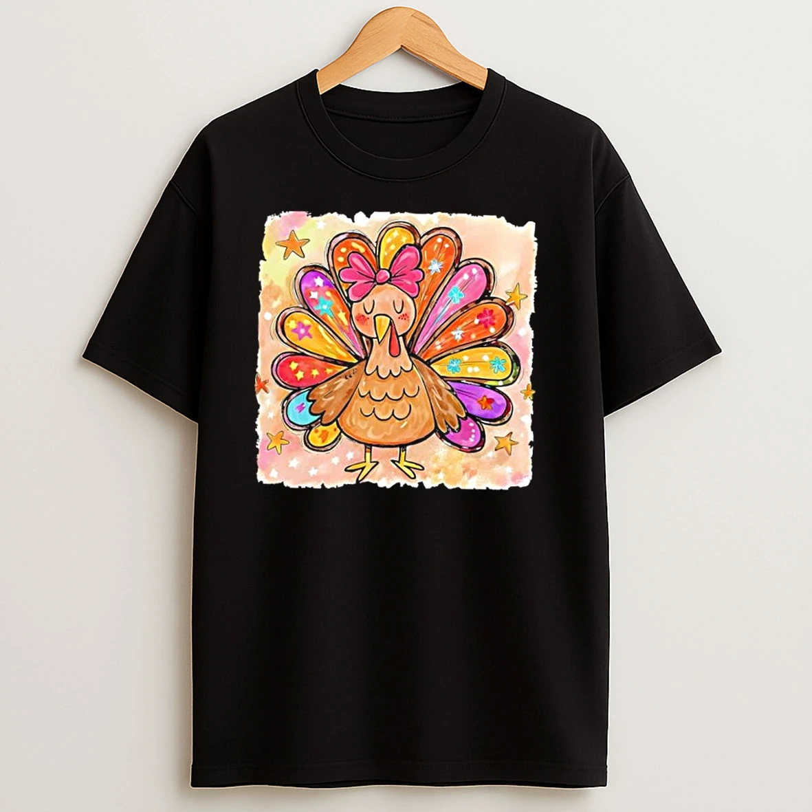 Cute Thanksgiving Turkey Colorful Portrait T Shirts