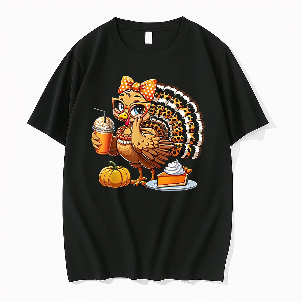 Cute Turkey Drinking Coffee Thanksgiving Turkey Day Shirts