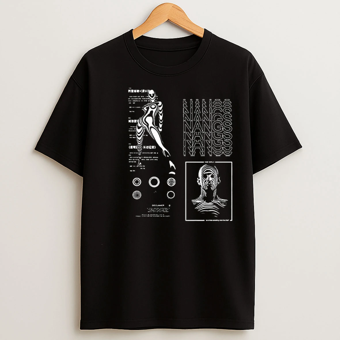 Cyber Psychedelic Humanoid Code Washed Circle Black T Shirts