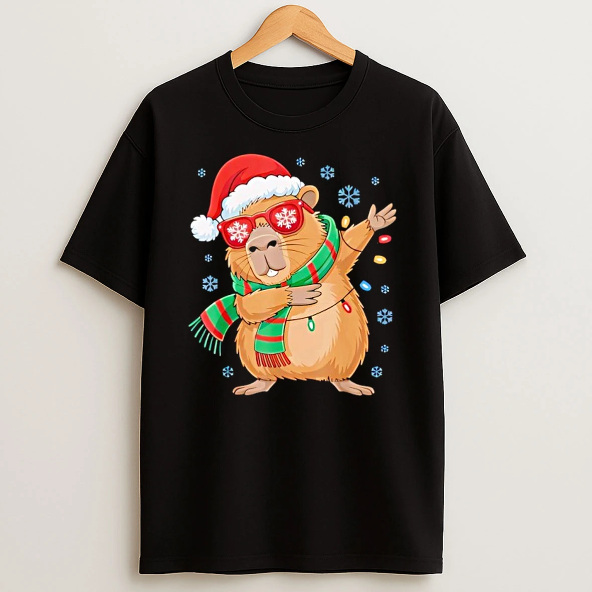 Dabbing Capybara Christmas Santa Hat Funny Holiday Design Shirts