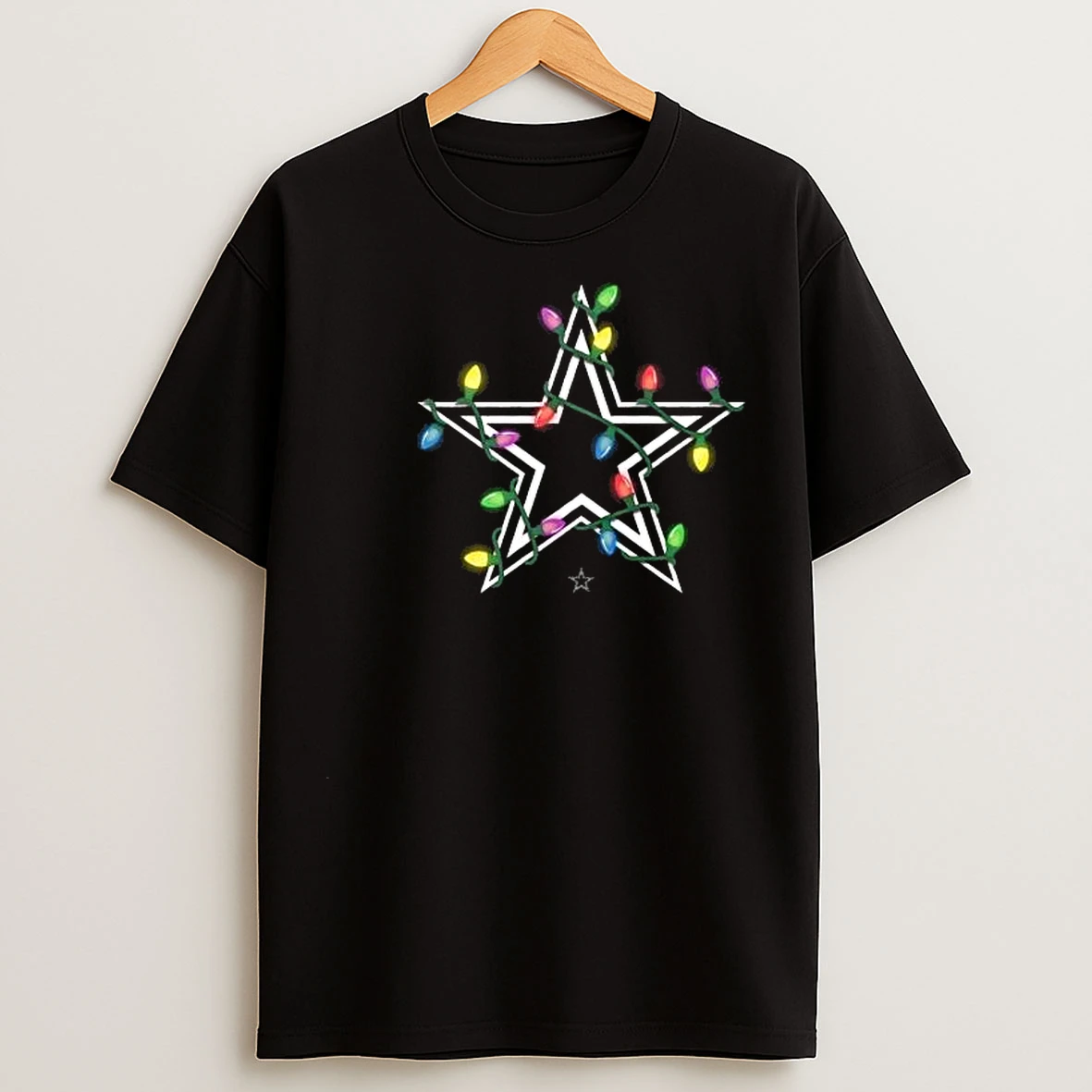 Dallas Cowboys Primary Logo Holiday Lights 2025 Circle Black T Shirts