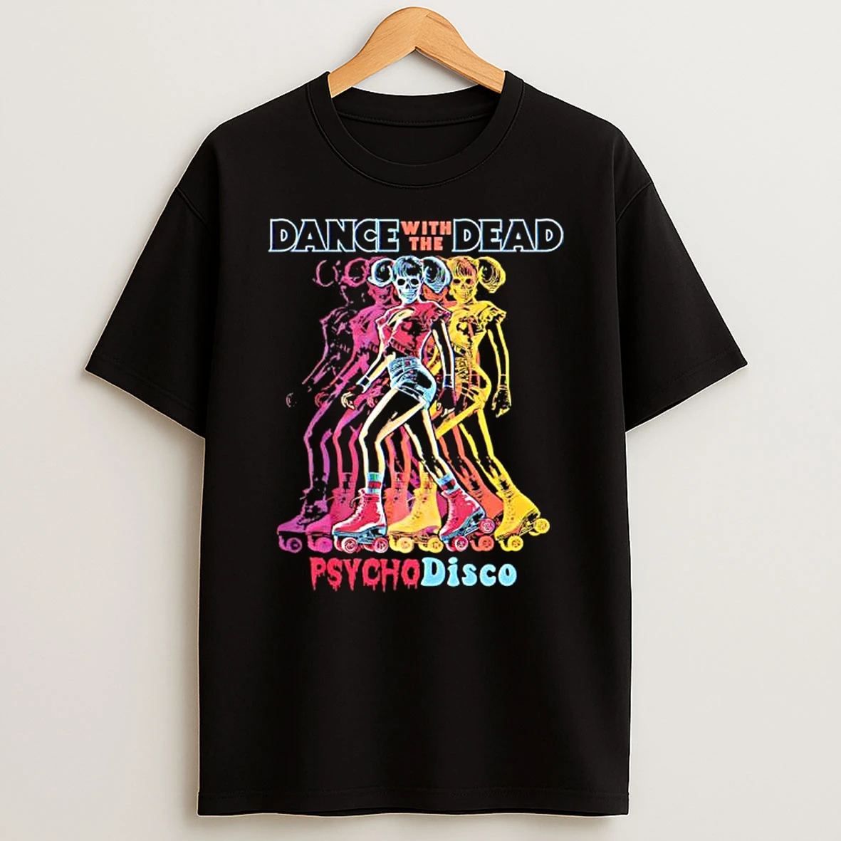 Dance With The Dead Psycho Disco Skeleton On Roller Skates Shirts
