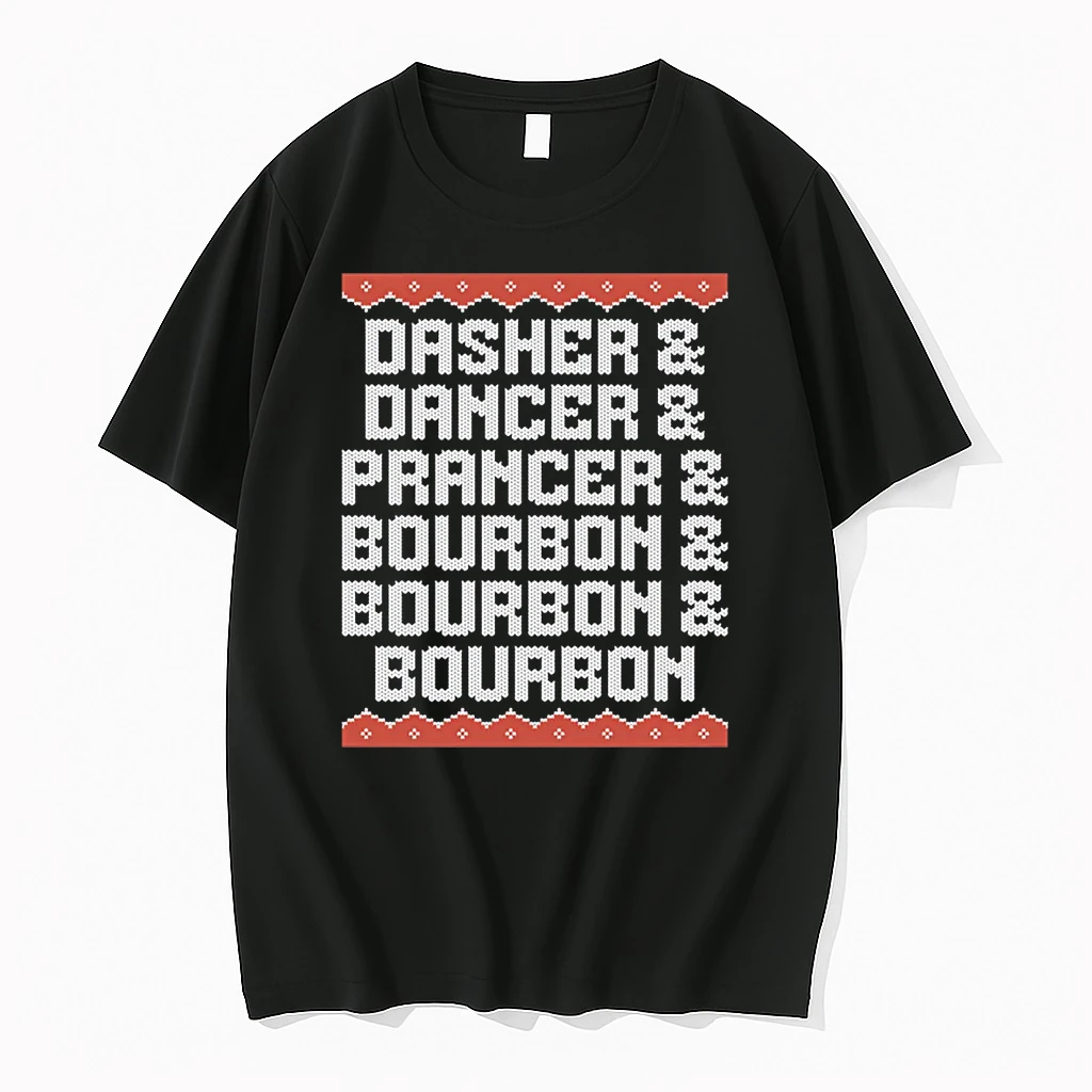 Dasher Dancer Prancer And Bourbon Christmas Holiday Shirts