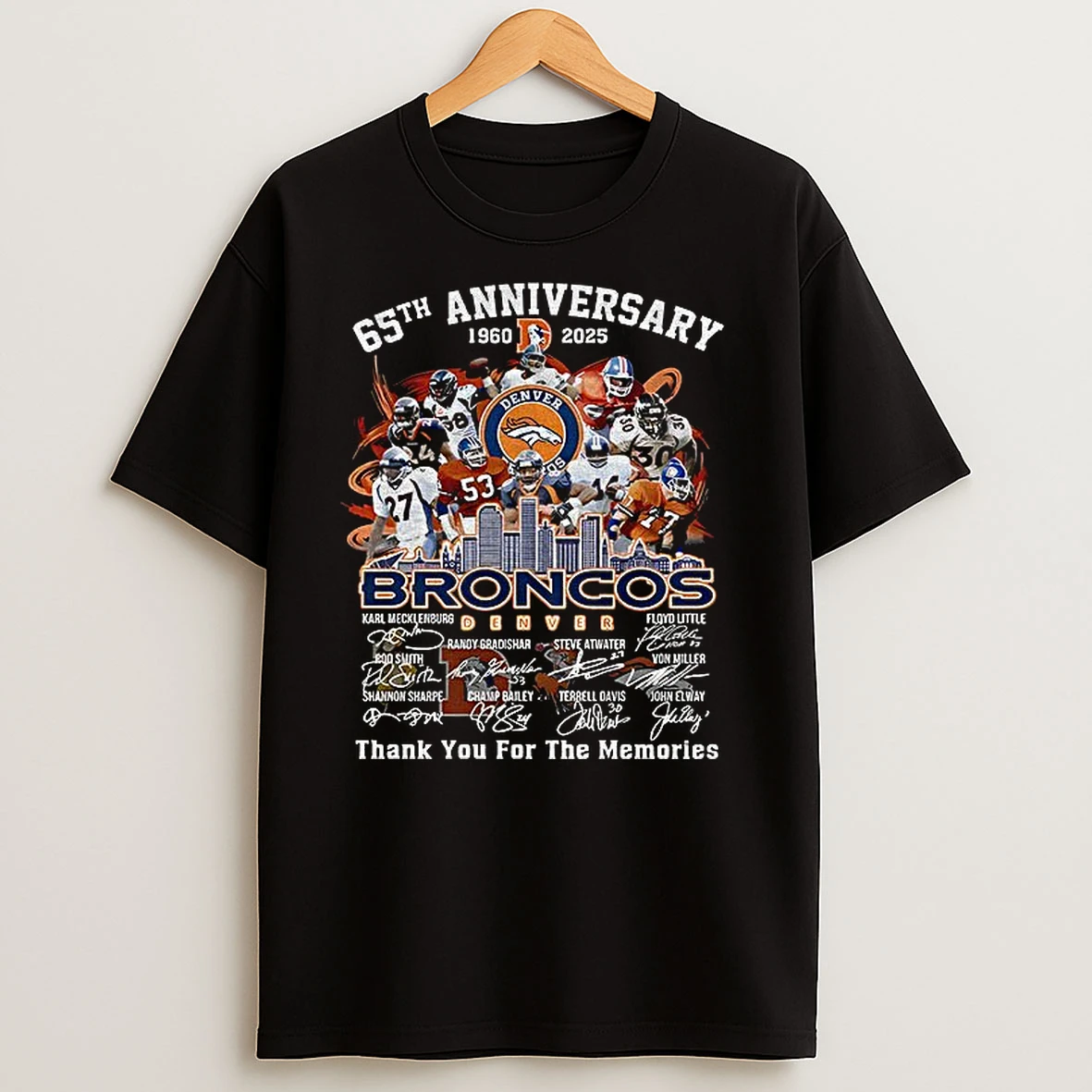 Denver Broncos 65th Anniversary 1960 2025 Thank You For The Memories Signatures T Shirts