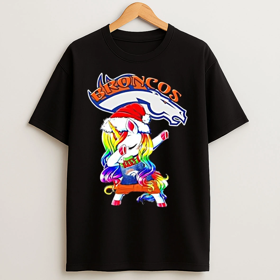 Denver Broncos X Unicorn Santa Hat Dabbing Merry Christmas T Shirts