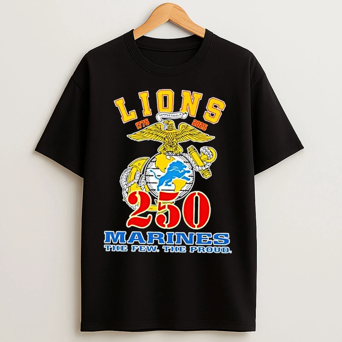 Detroit Lions 250 Marines 1775 2025 The Pew The Proud T Shirts