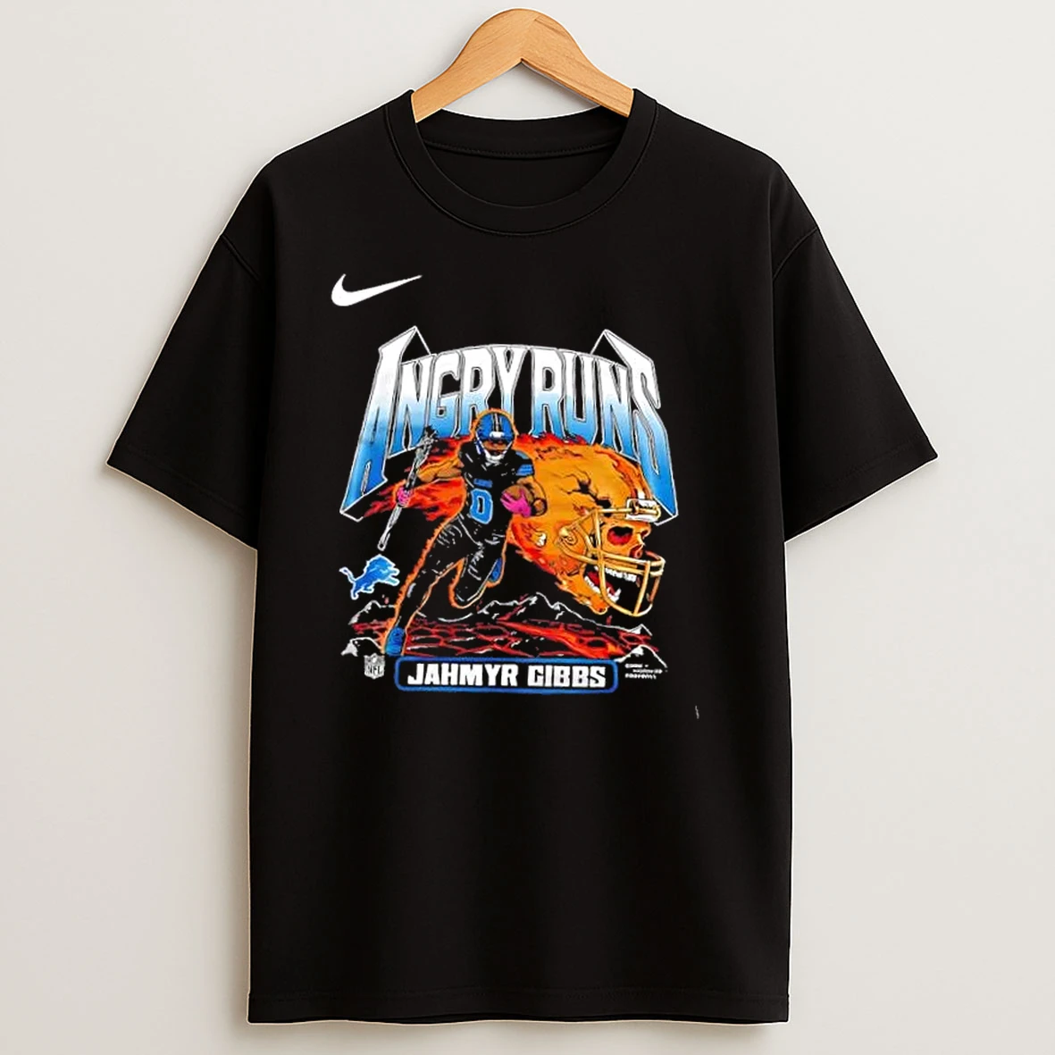 Detroit Lions Angry Runs Jahmyr Gibbs Skull Football Helmet 2 Sided T Shirts