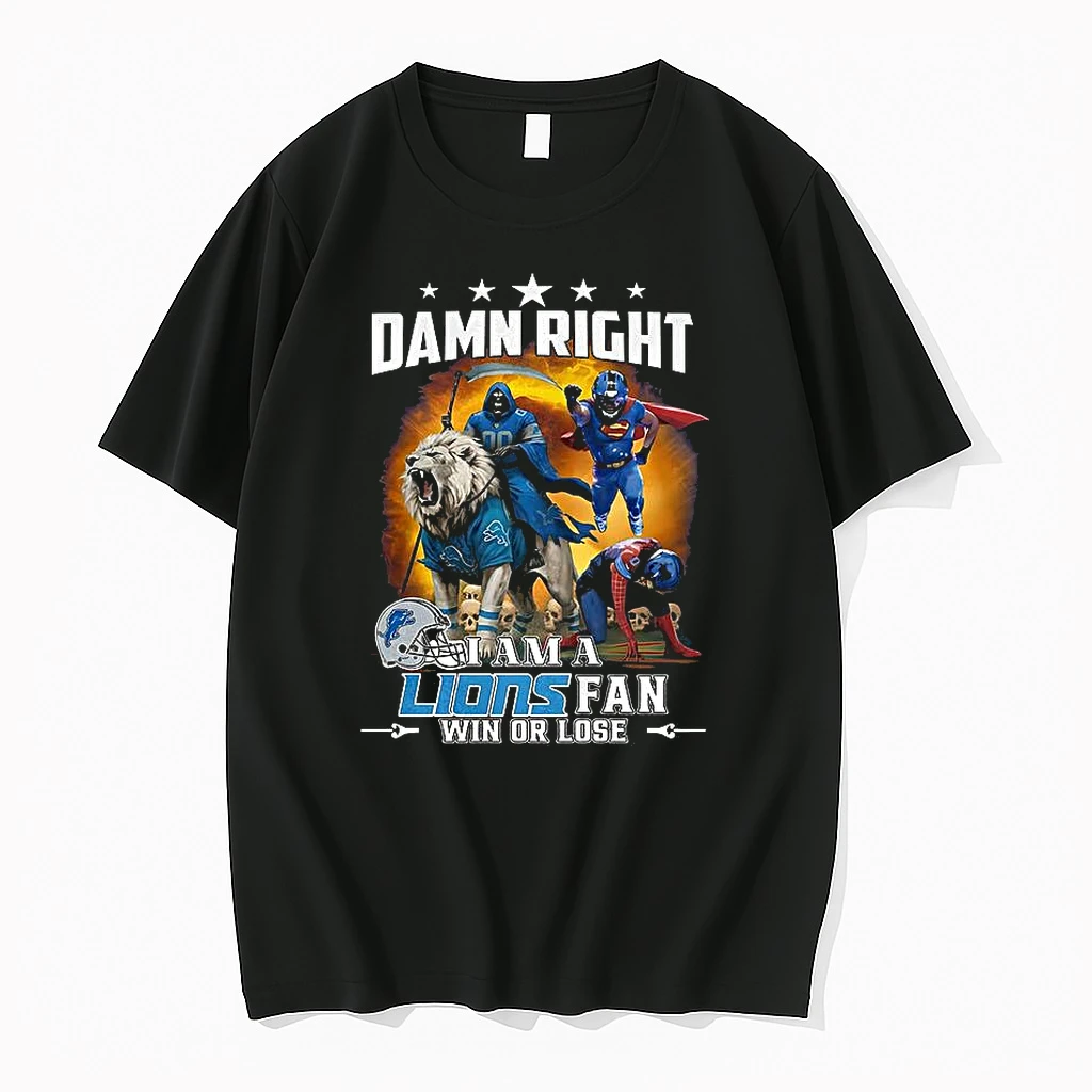 Detroit Lions Damn Right I Am A Lions Fan Win Or Lose Grim Reaper Superhero Shirts