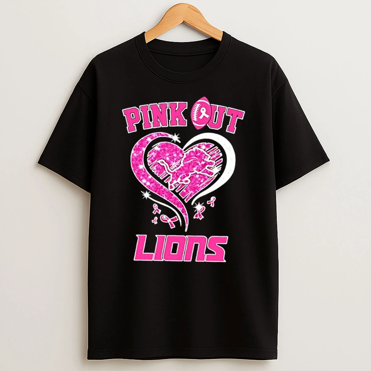 Detroit Lions Football X Pink Out Hearts Shirts