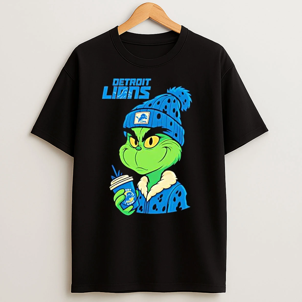 Detroit Lions Grinch With Christmas Hat Logo T Shirts