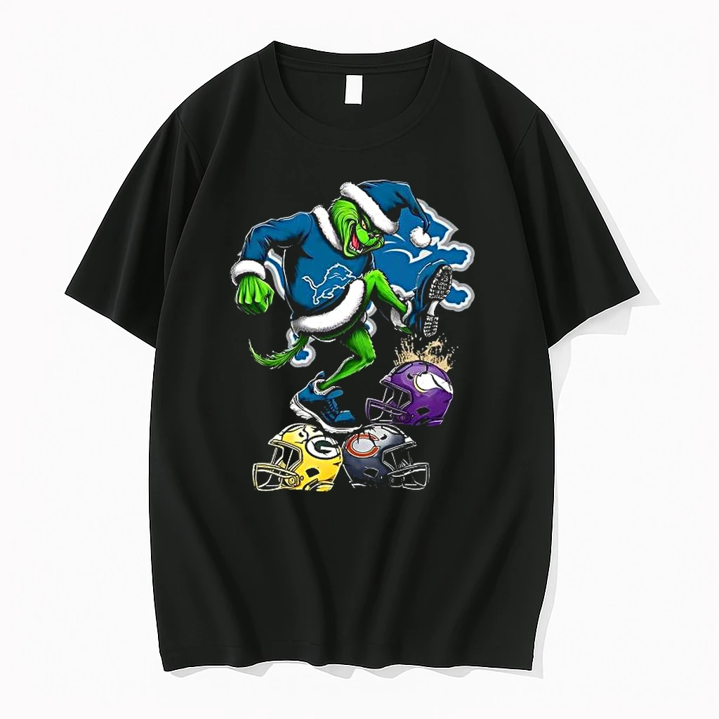 Detroit Lions Santa Grinch Stomp Nfl Helmets Funny Christmas Shirts