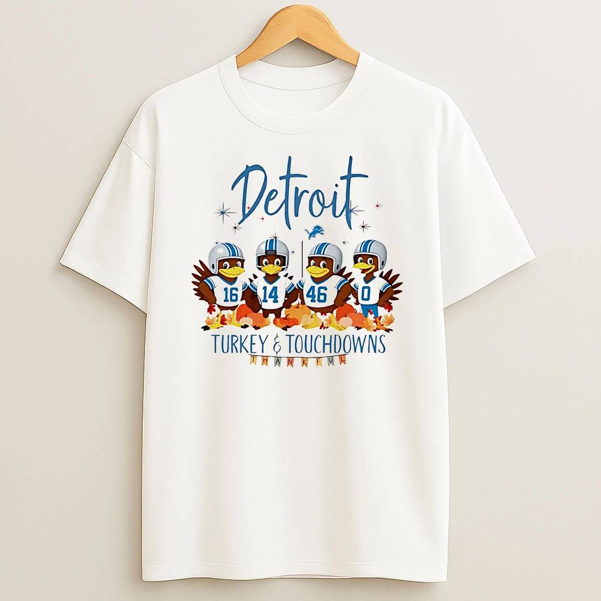 Detroit Lions Turkey And Touchdowns Players Thanksgiving Shirts