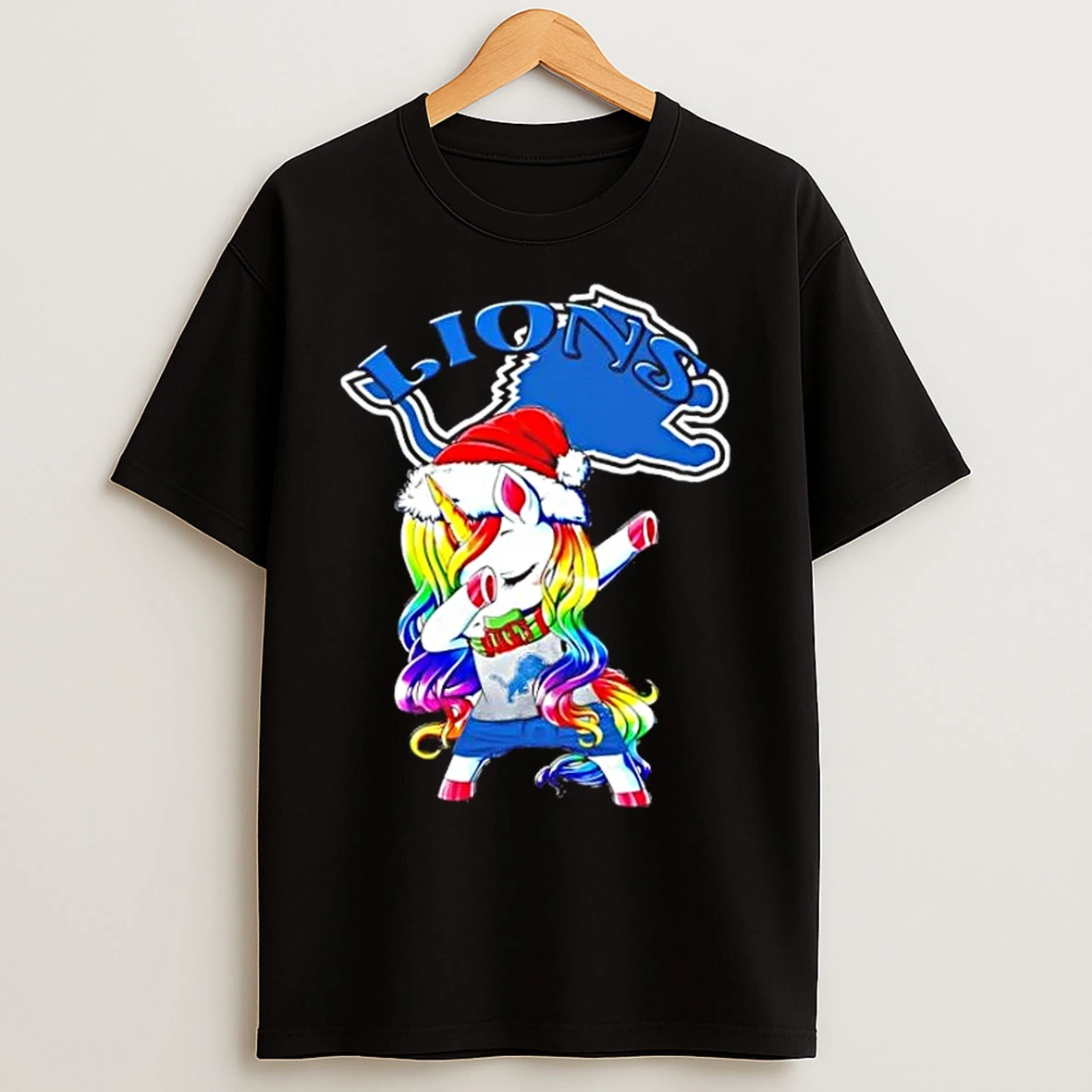 Detroit Lions X Unicorn Santa Hat Dabbing Merry Christmas T Shirts