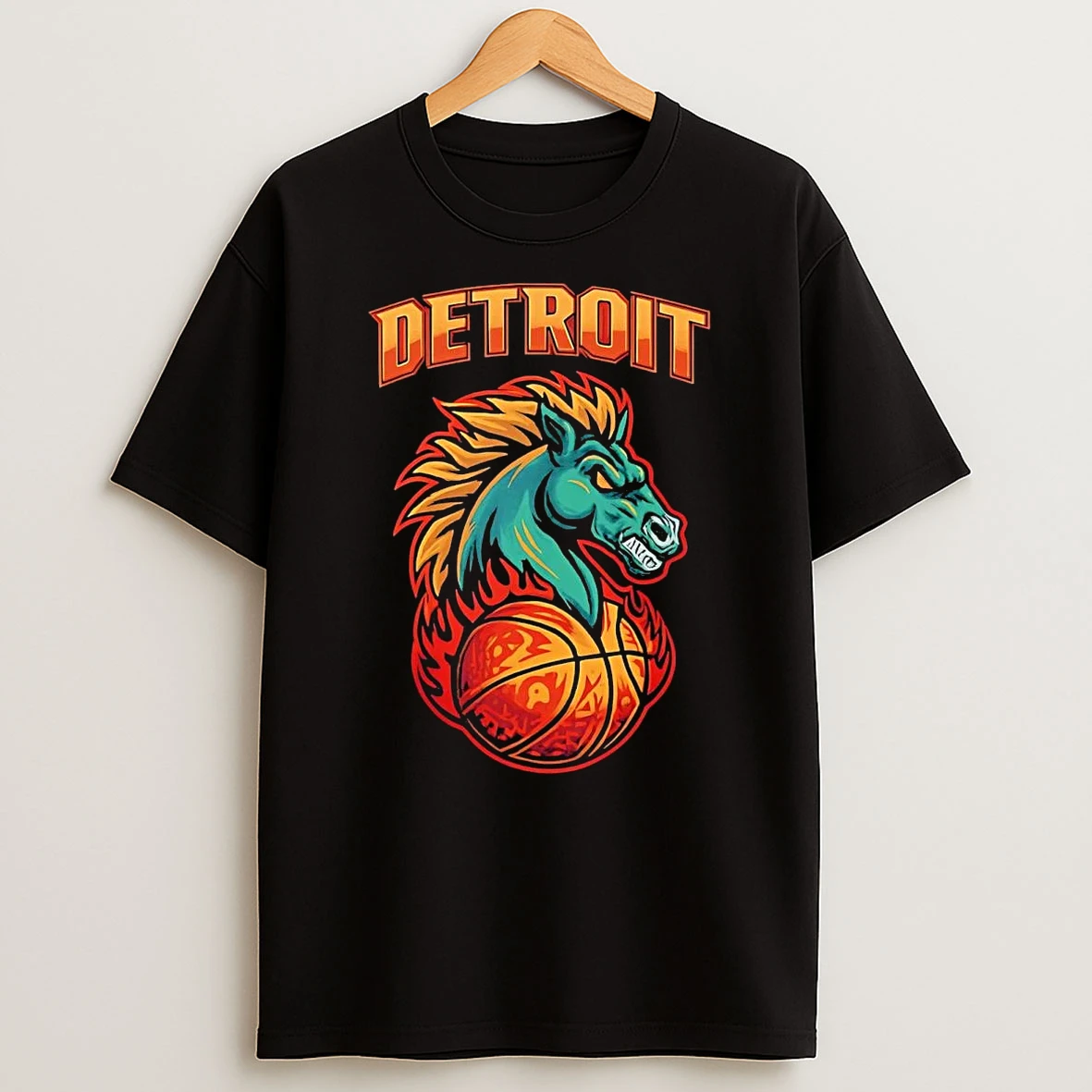 Detroit Pistons Fiery Horse Basketball Shirts