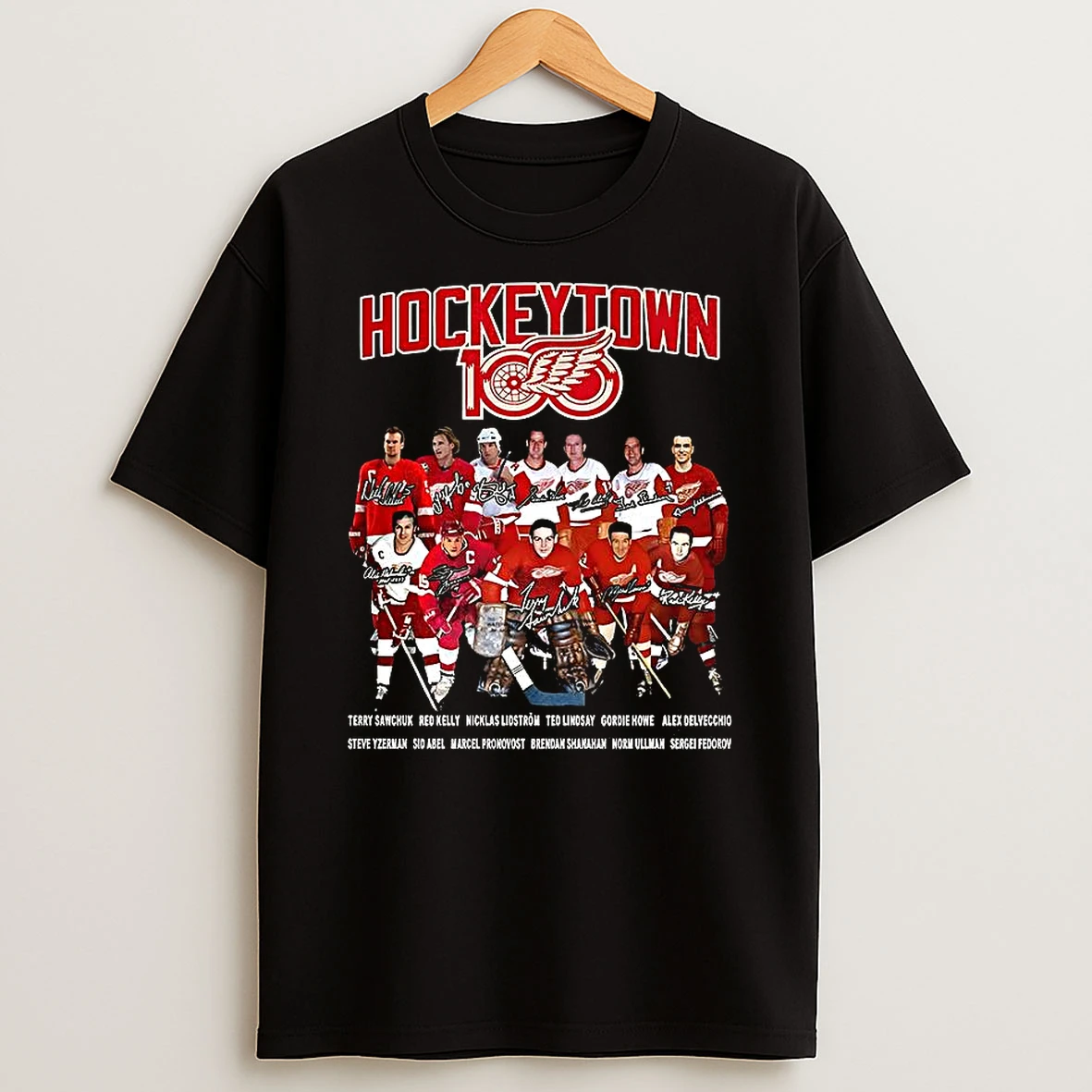 Detroit Red Wings Nhl Hockeytown 100th Anniversary Player Signature Shirts
