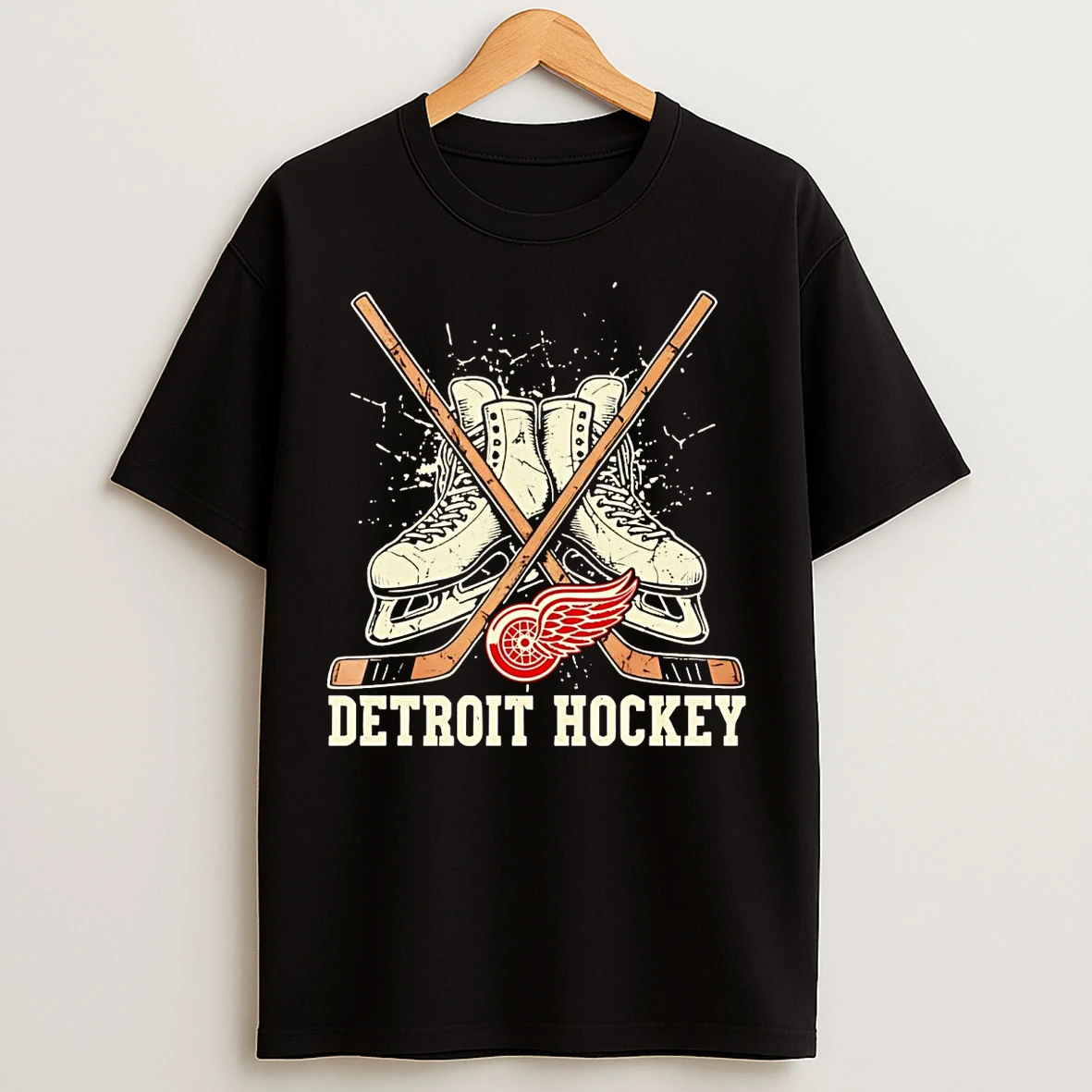Detroit Red Wings Skates And Hockey Sticks T Shirts
