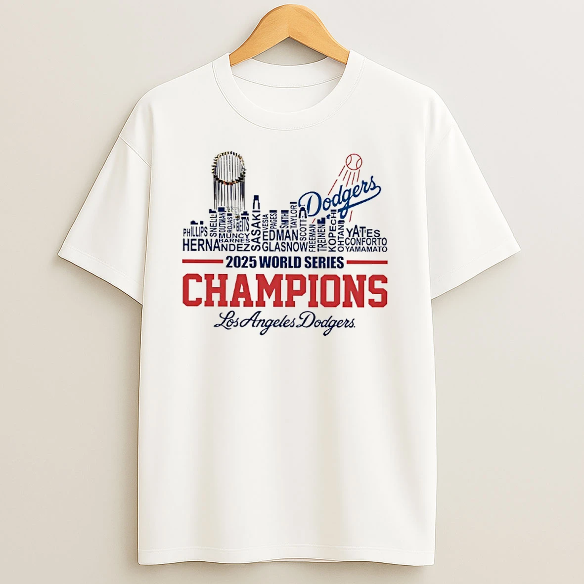 Dodgers 2025 World Series Champions Player Name City Skyline T Shirts