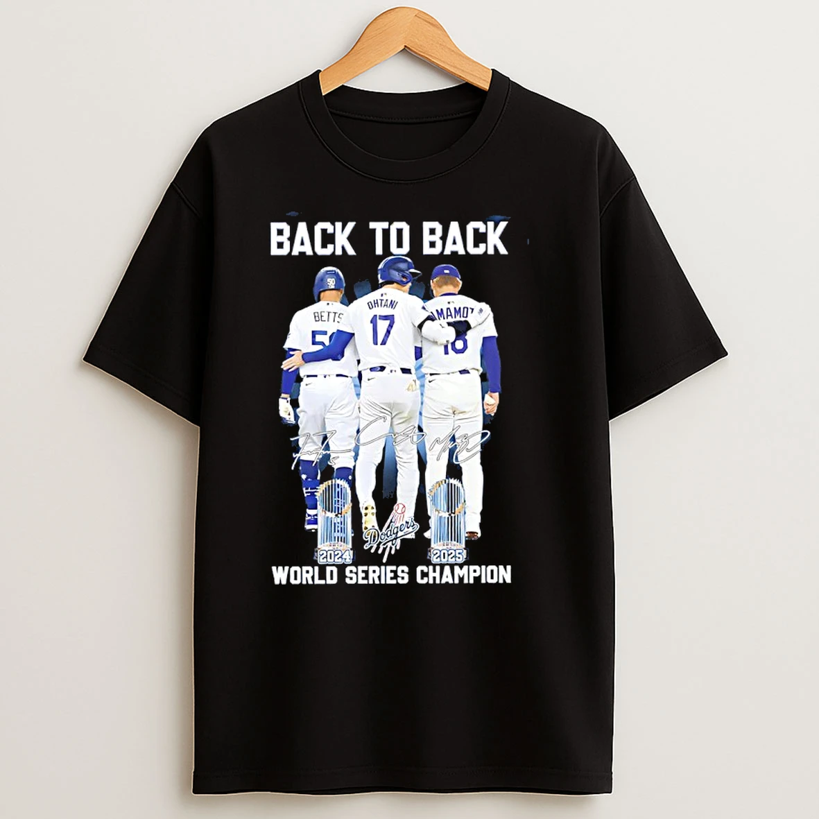 Dodgers Betts Ohtani Yamamoto Back 2 Back 2024 2025 World Series Champions Signatures T Shirts