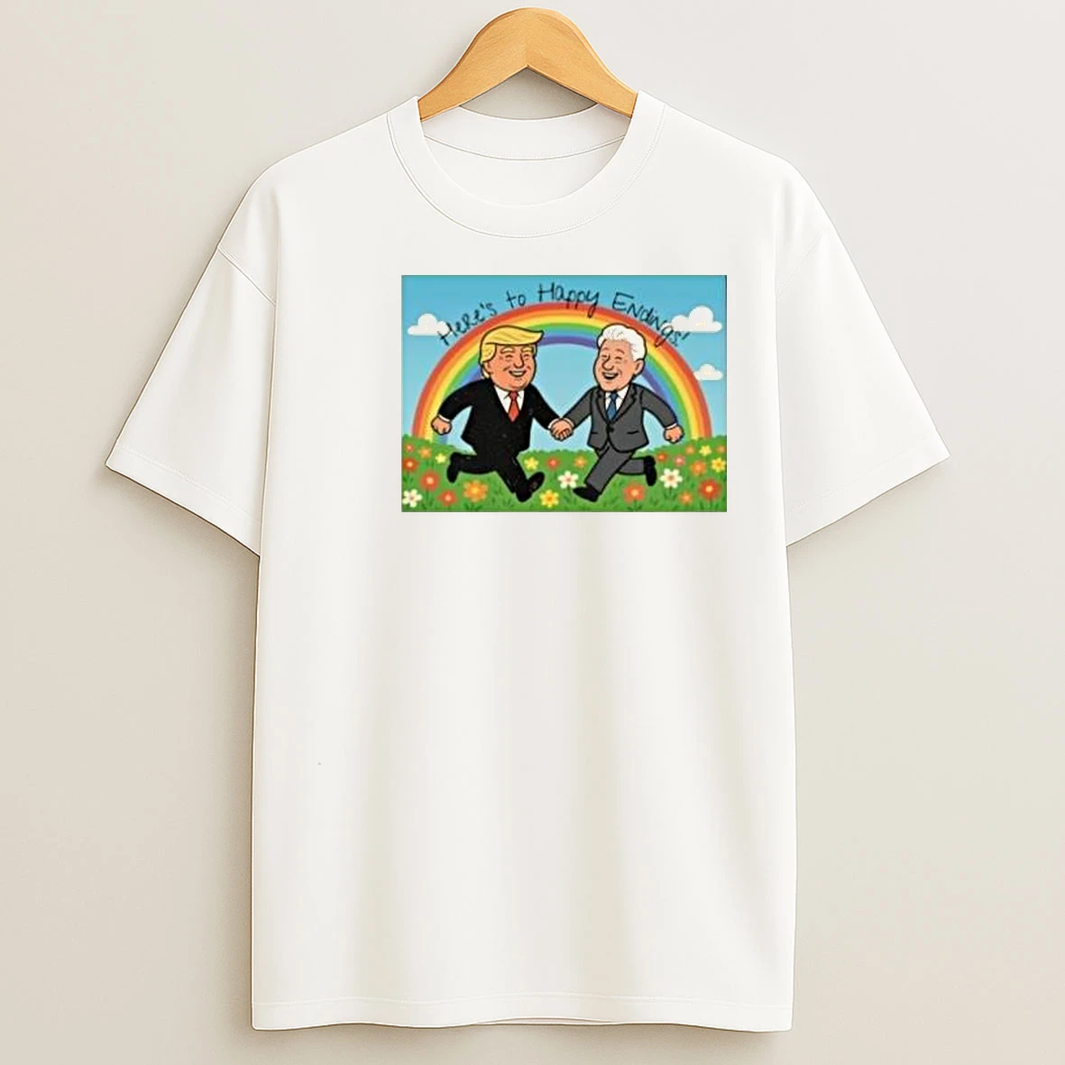 Donald Trump Bill Clinton Happy Ending Circle White T Shirts