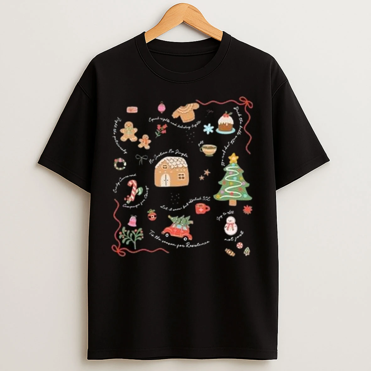 Doodle Liberal Values Holiday Subtle Anti Trump Christmas Circle Black T Shirts