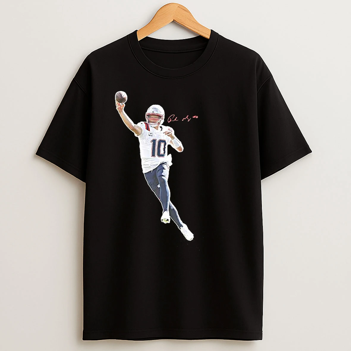 Drake Maye Black New England Patriots Nfl Number 10 Signature T Shirts
