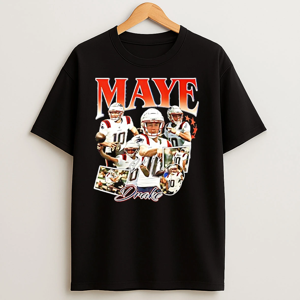 Drake Maye New England Patriots Player 90s Bootleg T Shirts
