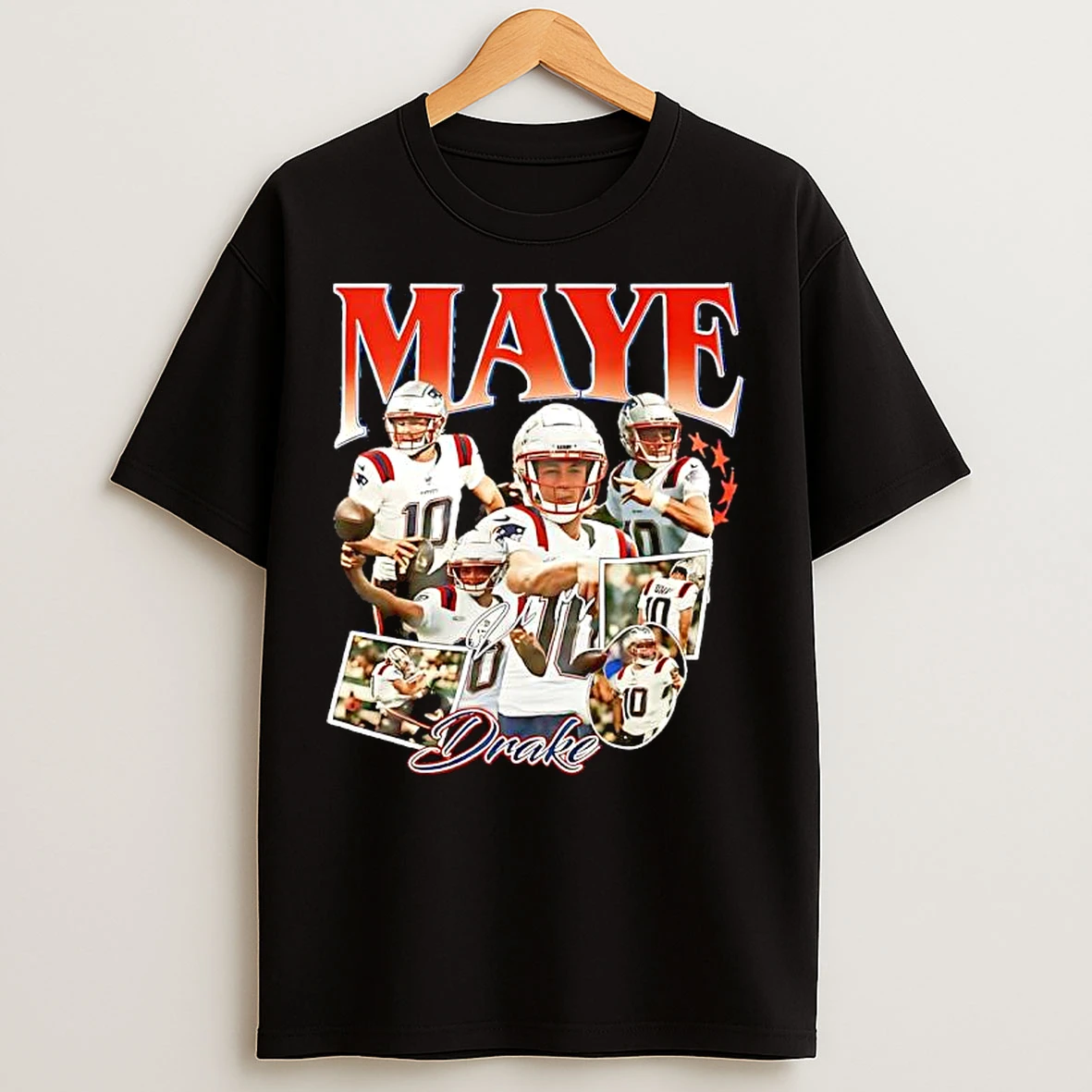Drake Maye New England Patriots Signature Picture T Shirts