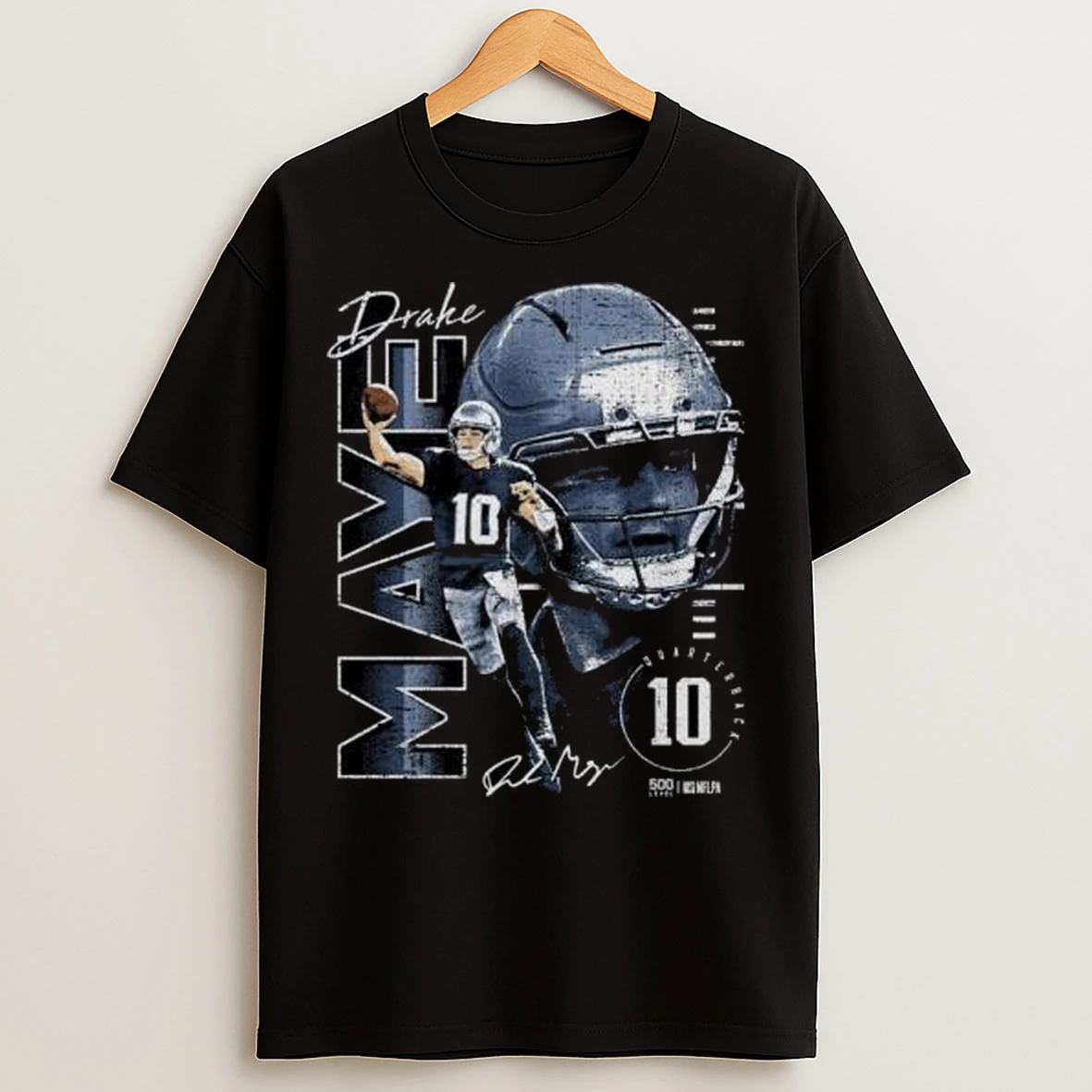Drake Maye New England Vertical Name Signature Circle Black T Shirts
