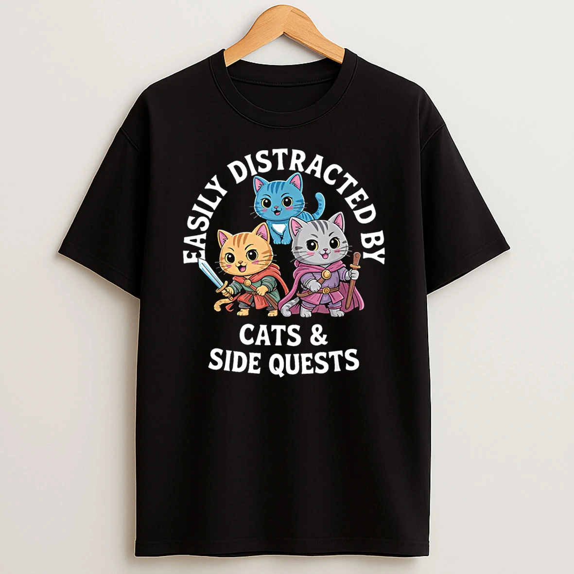Easily Distracted By Cats And Sidequests Rbg Roleplay Gamer Shirts