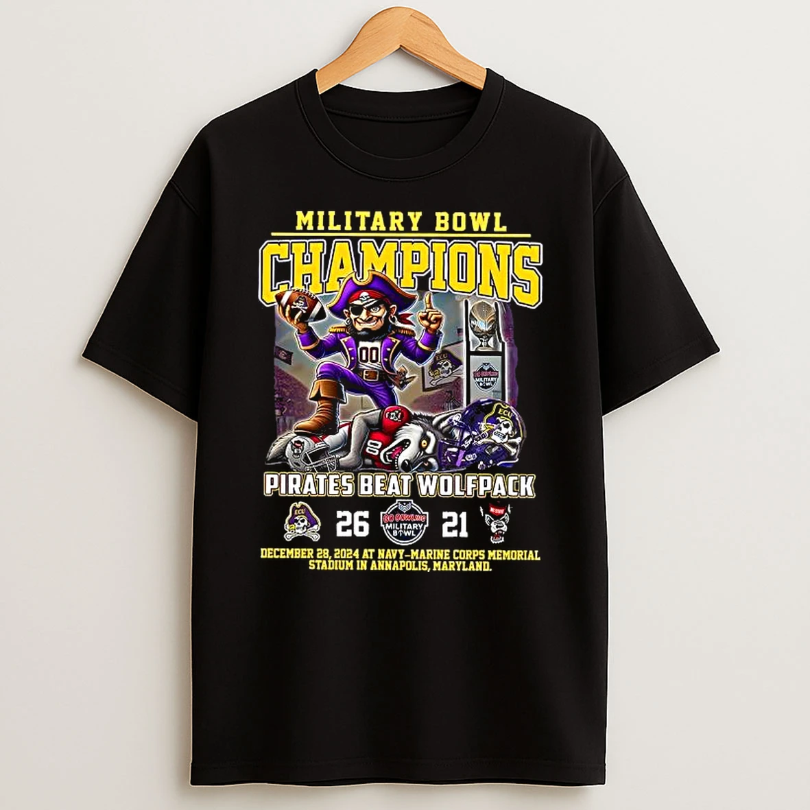 East Carolina Pirates Beat Wolfpack Military Bowl 2024 Champions Shirts